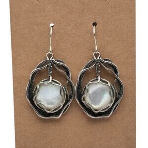 Mother of Pearl Cabachon C&H Sterling Silver Dangle Vintage Earrings